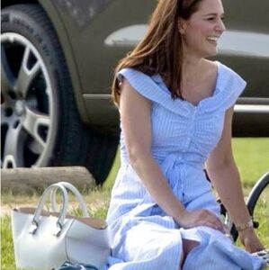 Zara Kate Middleton Light Blue Striped Midi Dress